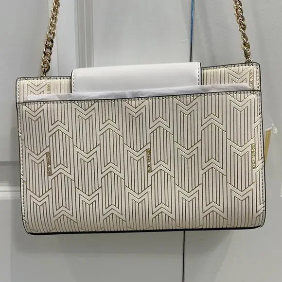 Michael Kors Optic White and Gold Crossbody Bag with Chain Strap